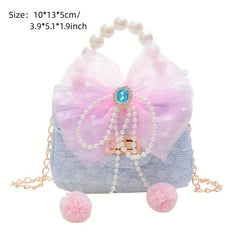 Kids Mini Bow Chain Crossbody Bag Faux Pearl Beaded Handbag