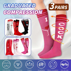 3 Pairs Men's Compression Letter Pattern Graphic Crew Socks