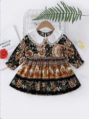 Baby Girls Floral Dress with Long Sleeve and Doll Collar