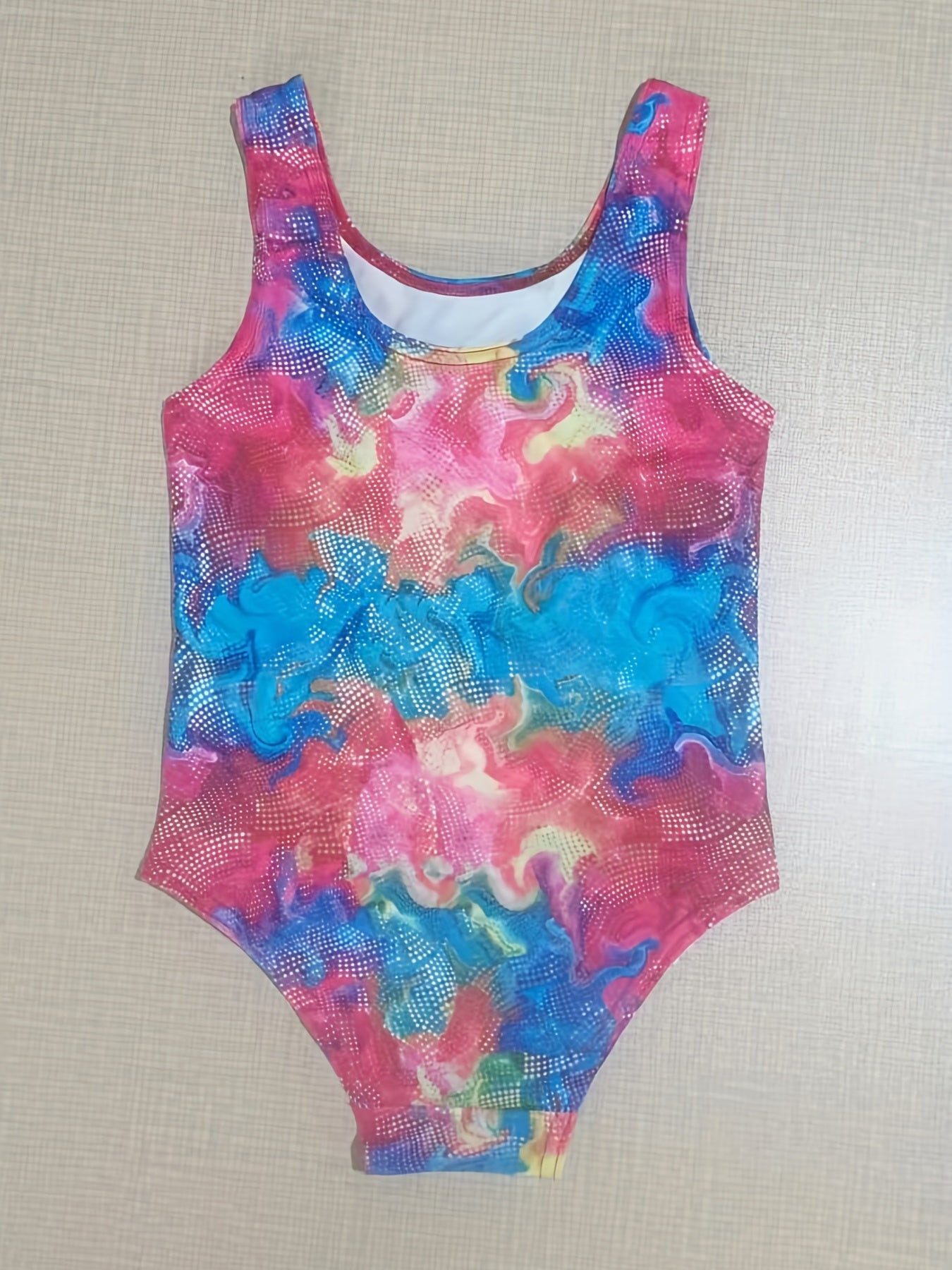 2pcs Toddler Girls Tie Dye Sleeveless Swimsuit & Cap Set Beach Bathing Suits