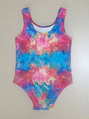 2pcs Toddler Girls Tie Dye Sleeveless Swimsuit & Cap Set Beach Bathing Suits