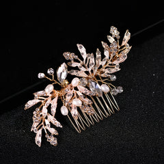 Leaf Faux Pearl Rhinestone Bridal Hair Comb Wedding Hair Accessories