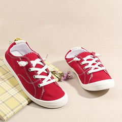 Women's Red Canvas Casual Lace Up Outdoor Shoes