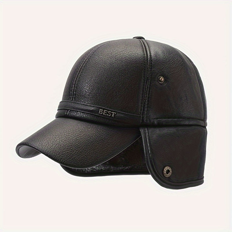 Waterproof PU Leather Men's Winter Baseball Cap