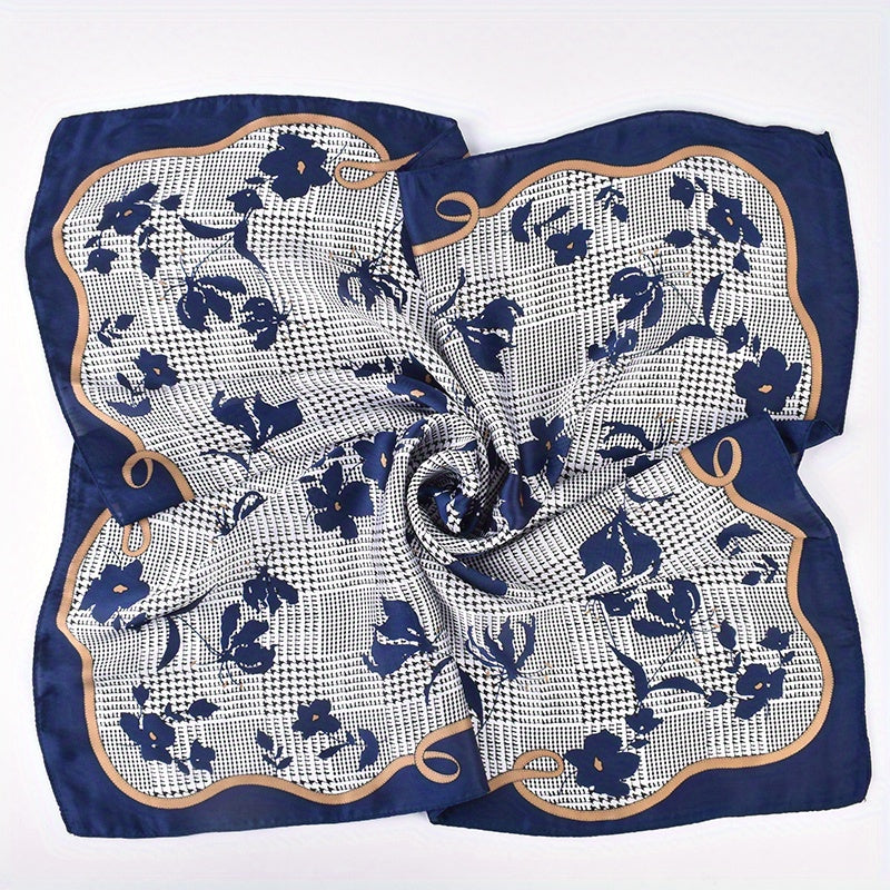 Floral Plaid Print Bandana Classic Silk Square Scarf