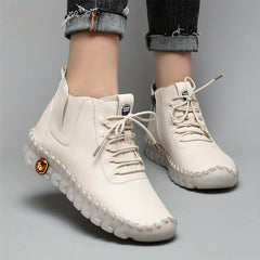 Women's High Top Lace-Up Sneakers Side Zipper Casual Walking Shoes
