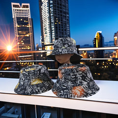 HELLO Letter Print Fisherman Hat Double-sided Casual Bucket Hat