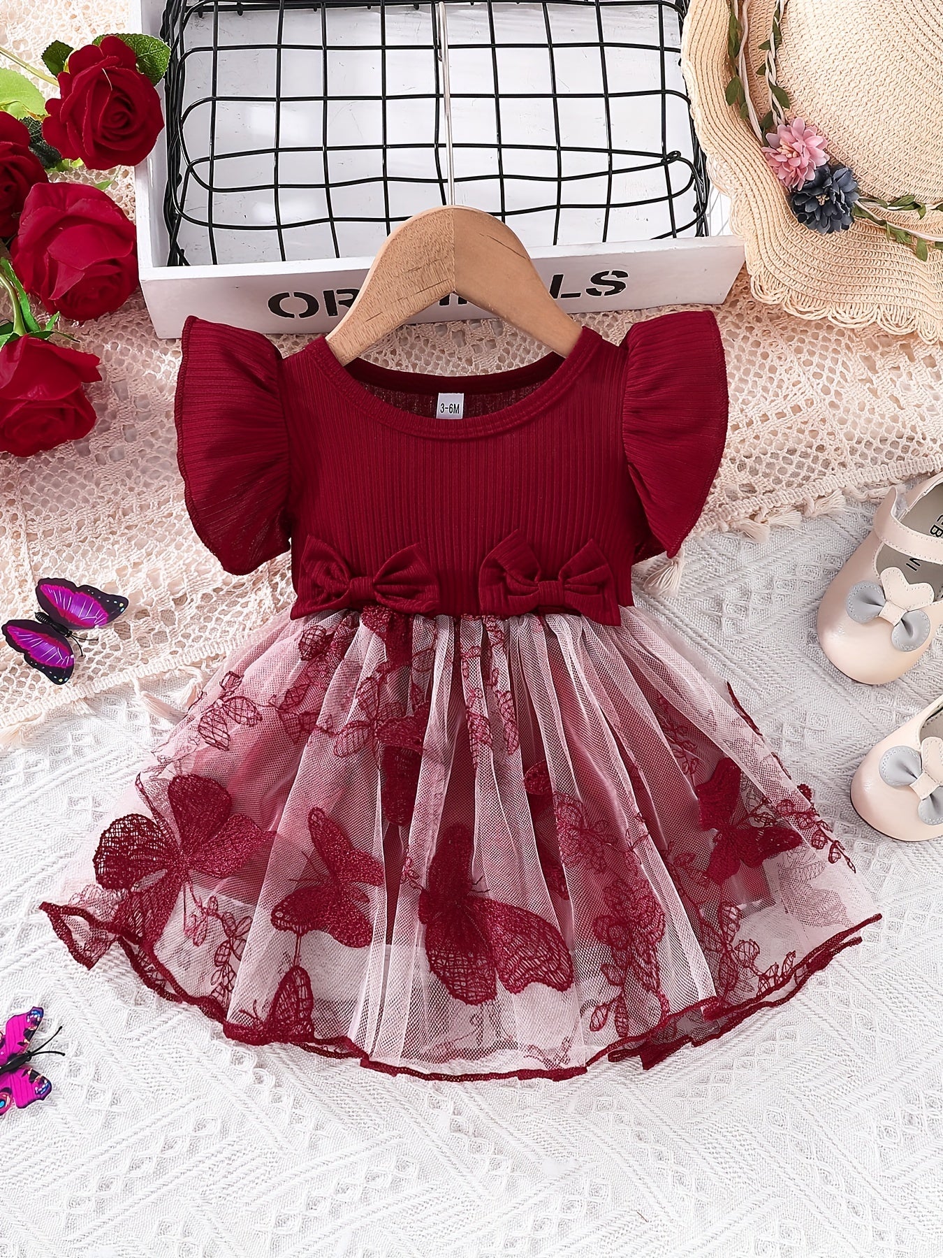Girls Butterfly Bow Layered Mesh Dress Baby Girl Party Princess Dress