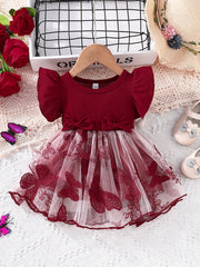 Girls Butterfly Bow Layered Mesh Dress Baby Girl Party Princess Dress