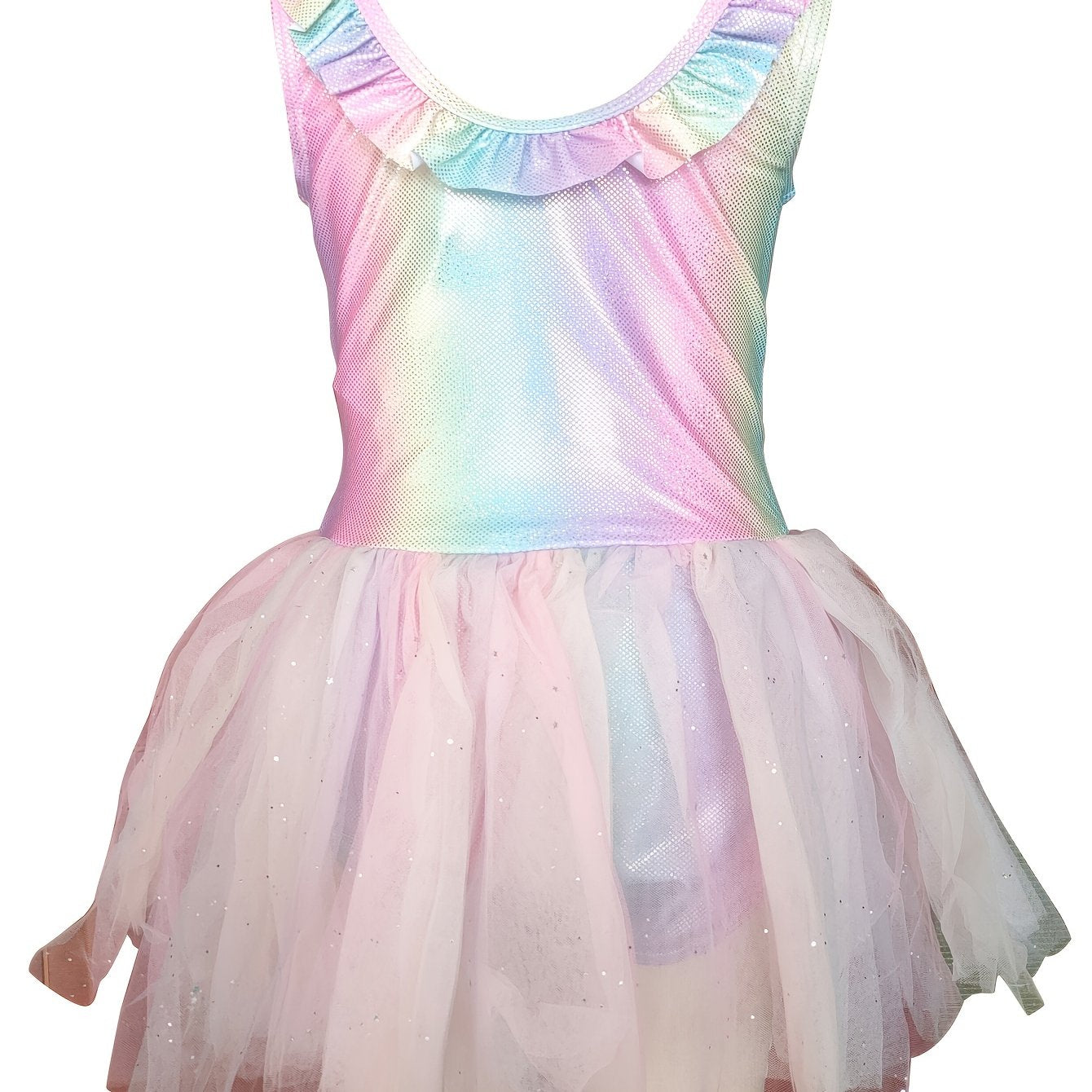 Dreamy Rainbow Ruffle Trim Tutu Swimsuit for Girls