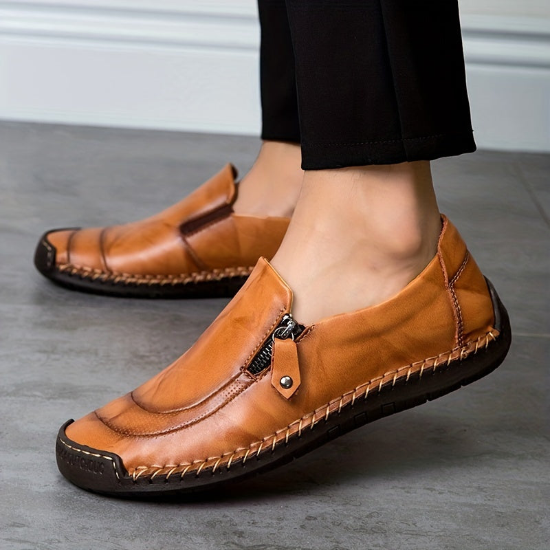 Men's Stitch Detail Loafer Shoes Zipper Slip-On Shoes Spring Summer