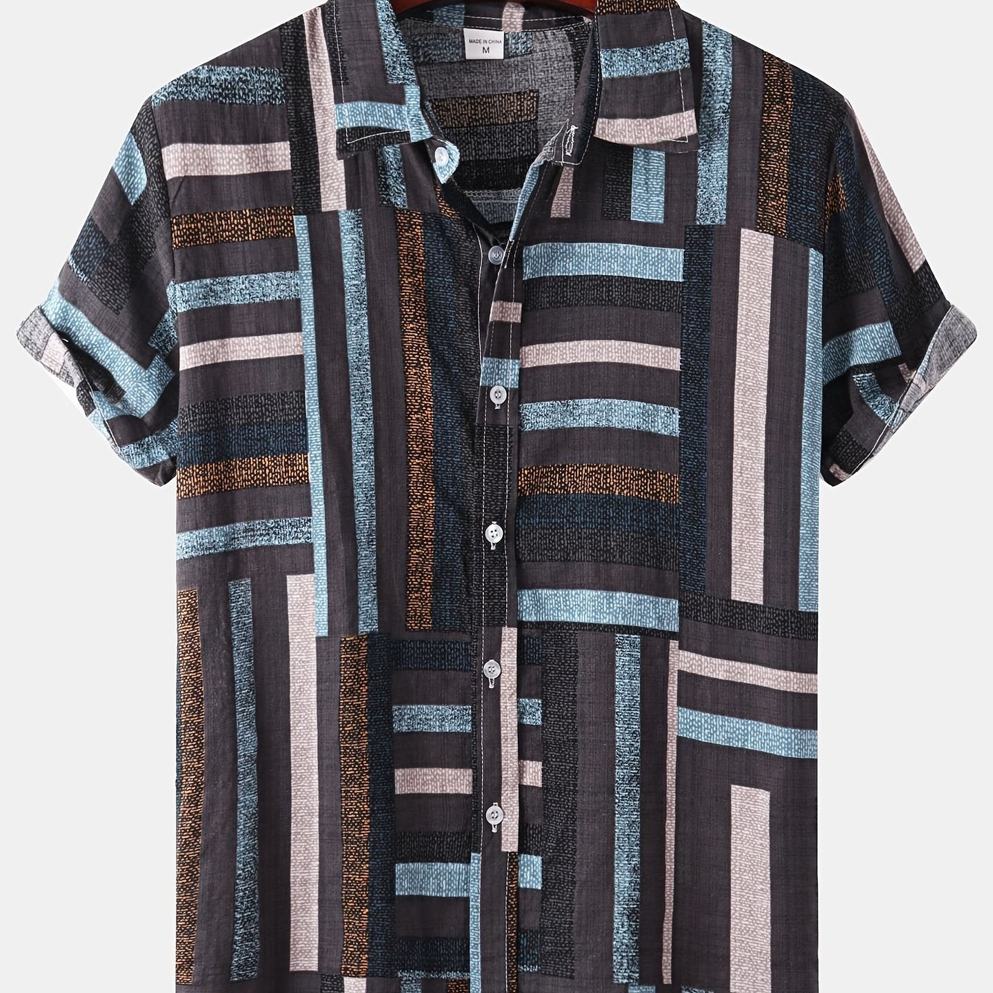 Men's Casual Stripe Pattern Short Sleeve Hawaiian Shirt