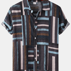 Men's Casual Stripe Pattern Short Sleeve Hawaiian Shirt