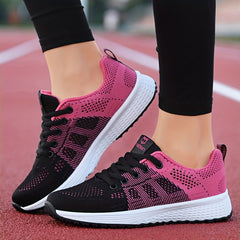 Women's Striped Knit Sneakers Lightweight Low Top Casual Shoes