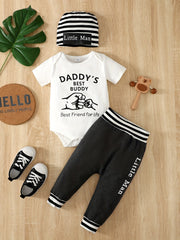 3pcs Daddy's Buddy Short Sleeve Onesie Romper & Pants Set