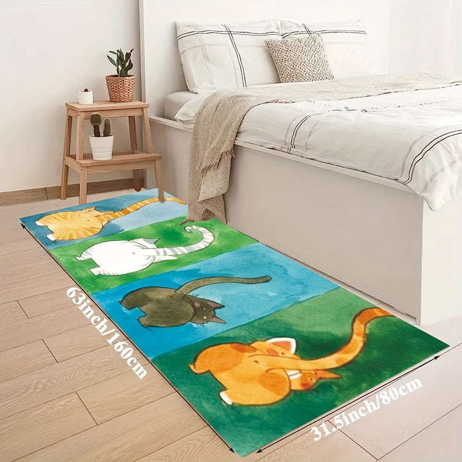 Cartoon Cats Print Rug Washable Bedside Mat Anti-skid Foot Pad Home Decor