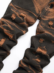 Tie-dye Ripped Jeans Men's Street Style Denim Pants