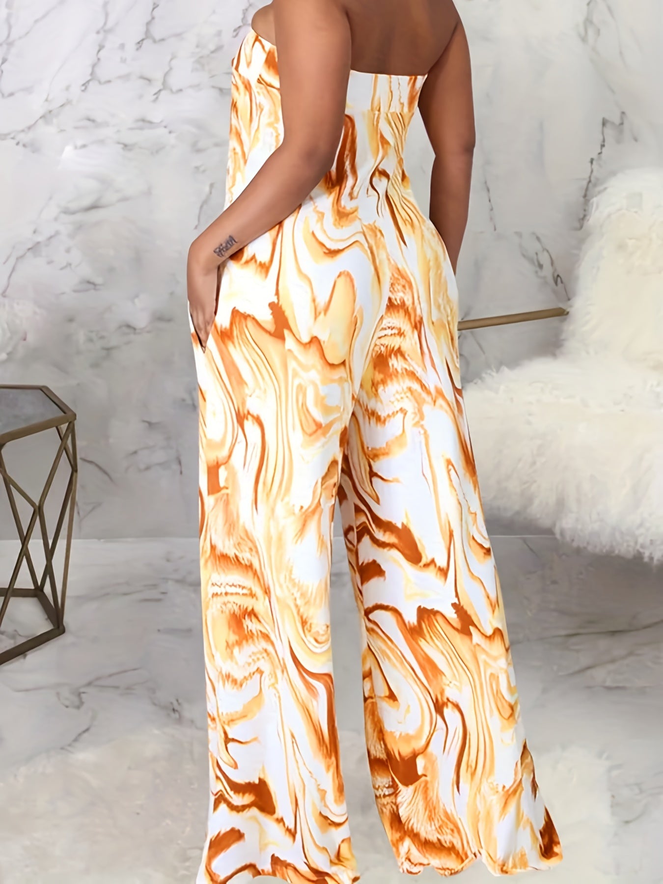Abstract Print Wide Leg Jumpsuit Sleeveless Summer Women's Clothing