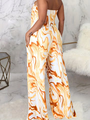 Abstract Print Wide Leg Jumpsuit Sleeveless Summer Women's Clothing