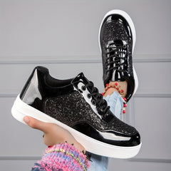 Sequins Decor Low Sneakers Round Toe Skate Shoes