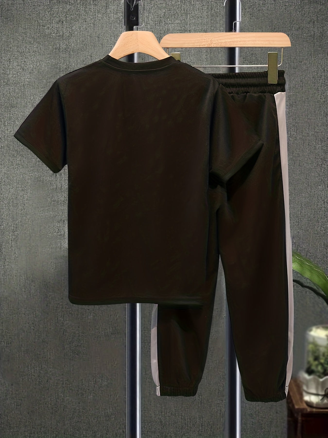 Boys Casual Block Short Sleeve T shirt & Pants Set