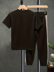 Boys Casual Block Short Sleeve T shirt & Pants Set