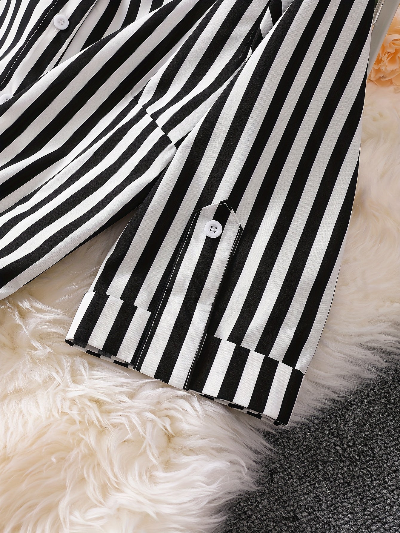 Blouse Women's Plus Stripe Print Button Up Roll Up Long Sleeve