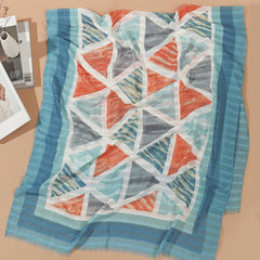 Cartoon Print Square Scarf Frayed Edge Shawl Head Wrap Neckerchief Bandana
