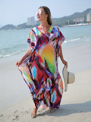 Boho Long Kaftan Dress Long Sleeve Cover Up Vacation Dress