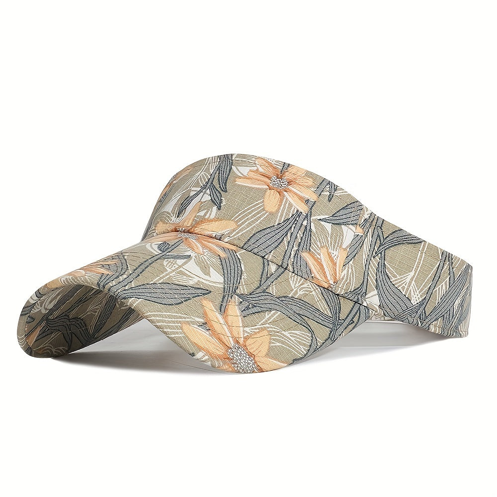Flower Print Ponytail Visor Hat Vintage Cotton Sun Hat