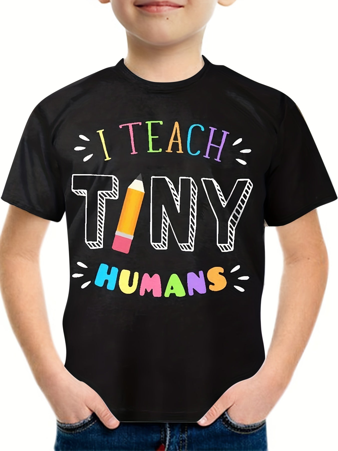 Kids 3D Print Casual T-shirt Boys Girls Letter Graffiti Graphic Tees