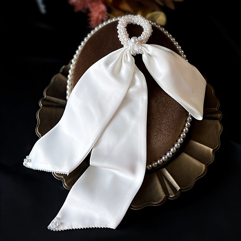Pearl Silk Streamers Long Hair Tie Ribbon Bow