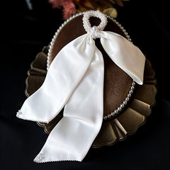 Pearl Silk Streamers Long Hair Tie Ribbon Bow