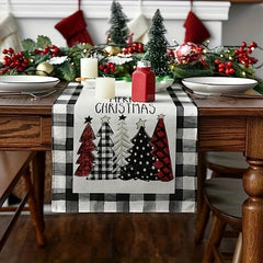 Plaid Christmas Tree Table Runner - Merry Christmas Holiday Decor