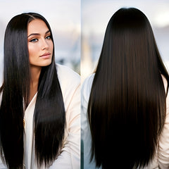 66 cm Long Middle Part Straight Hair Wig Synthetic Fiber Straight Wig for Women