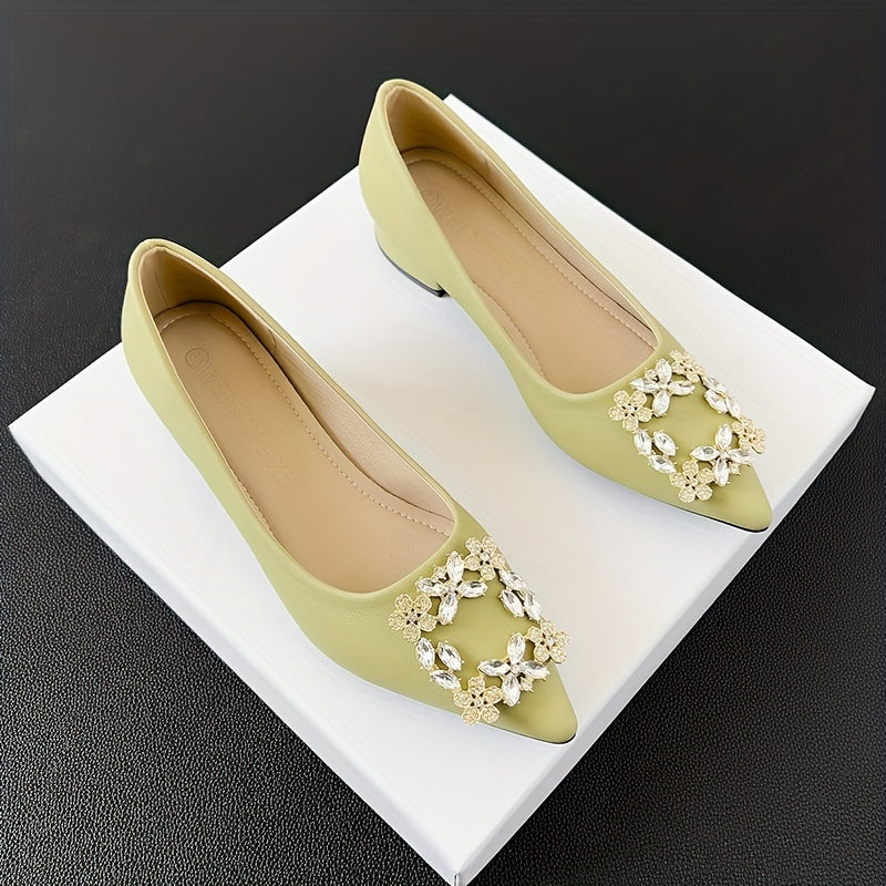Women's Rhinestone Slip On Chunky Heel Shoes