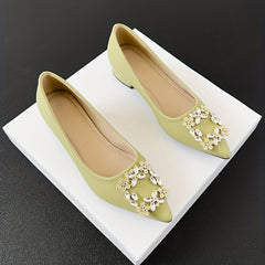 Women's Rhinestone Slip On Chunky Heel Shoes