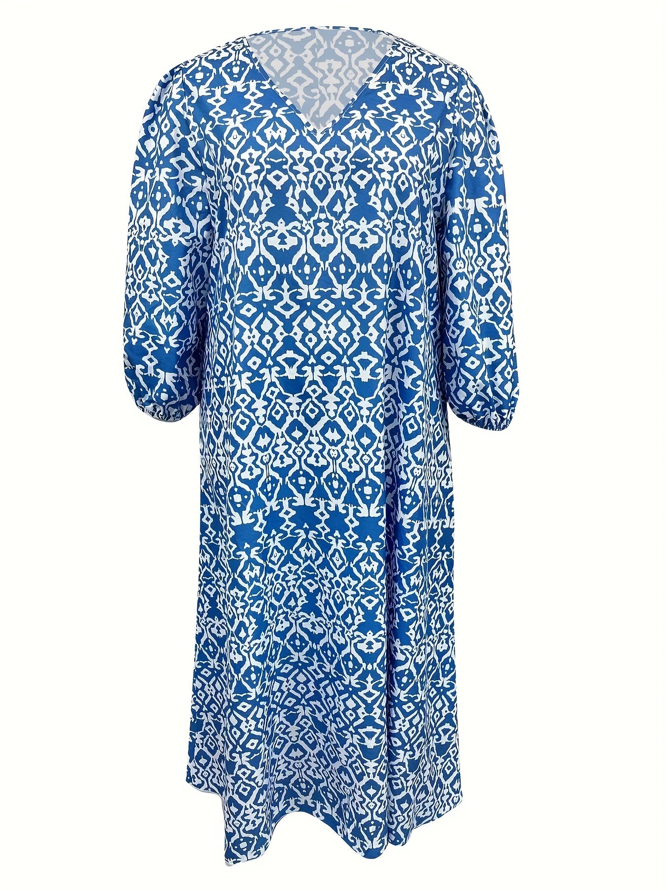 Boho Lantern Sleeve V Neck Maxi Dress - Plus Size