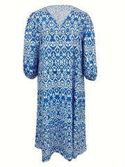 Boho Lantern Sleeve V Neck Maxi Dress - Plus Size