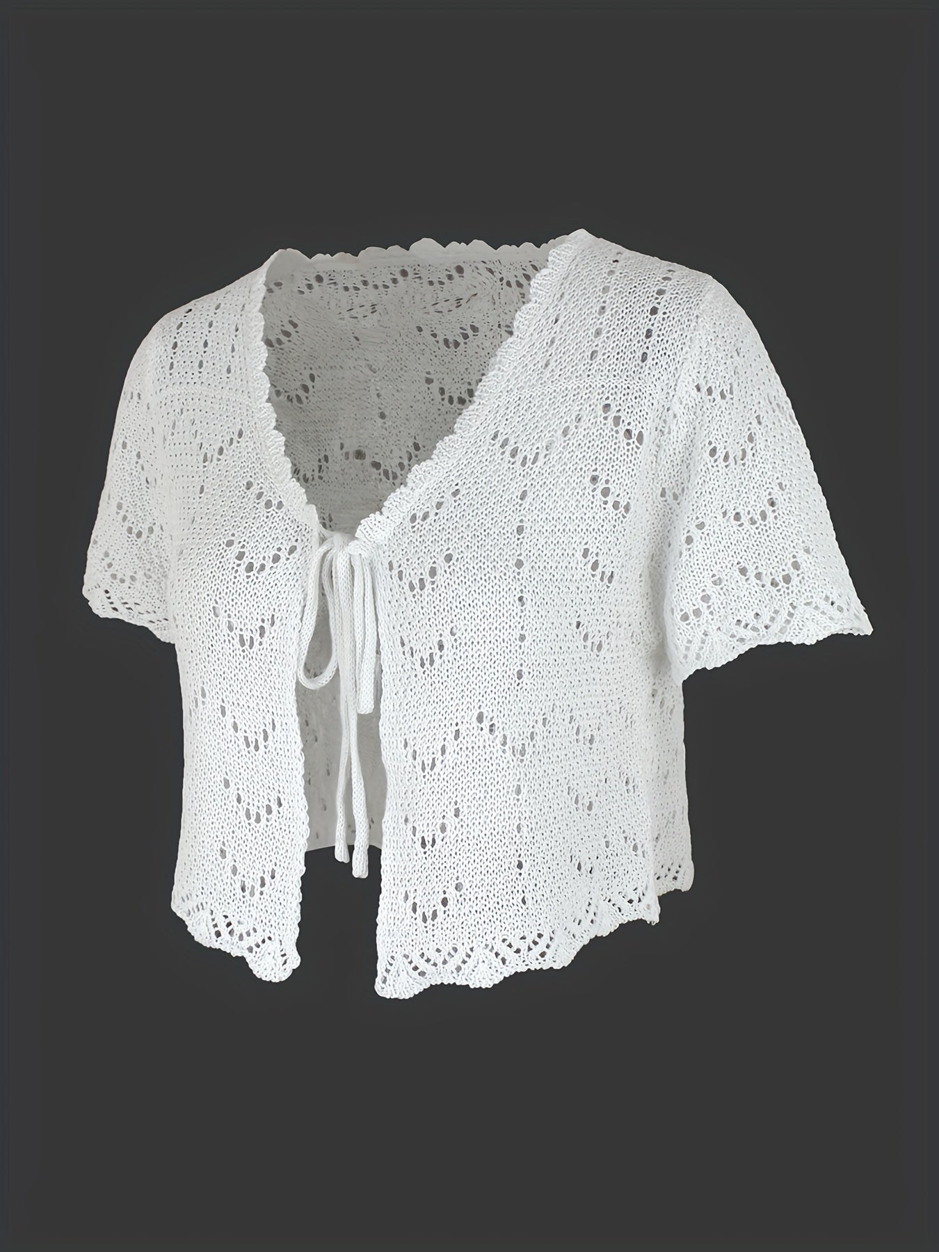 Tie Front Knit Cardigan Solid Short Sleeve Sweater