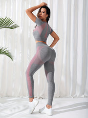 Yoga Seamless Raglan Sleeve Tummy Control Sports Set