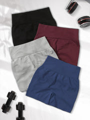 4pcs Seamless Yoga Sports Shorts Tummy Control Biker Fitness Shorts