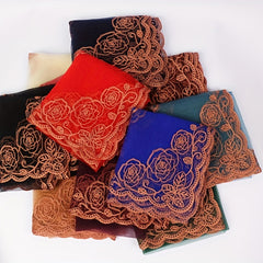 Muslim Embroidered Mesh Gauze Square Scarf Thin Silk Headscarf