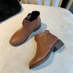Women's Buckle Strap Ankle Boots Chunky Heel