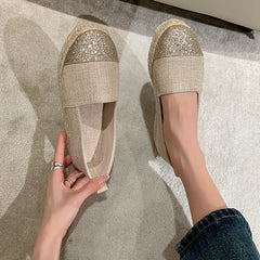 Sequins Pattern Slip On Espadrilles Loafers Low Thick Bottom Casual Shoes