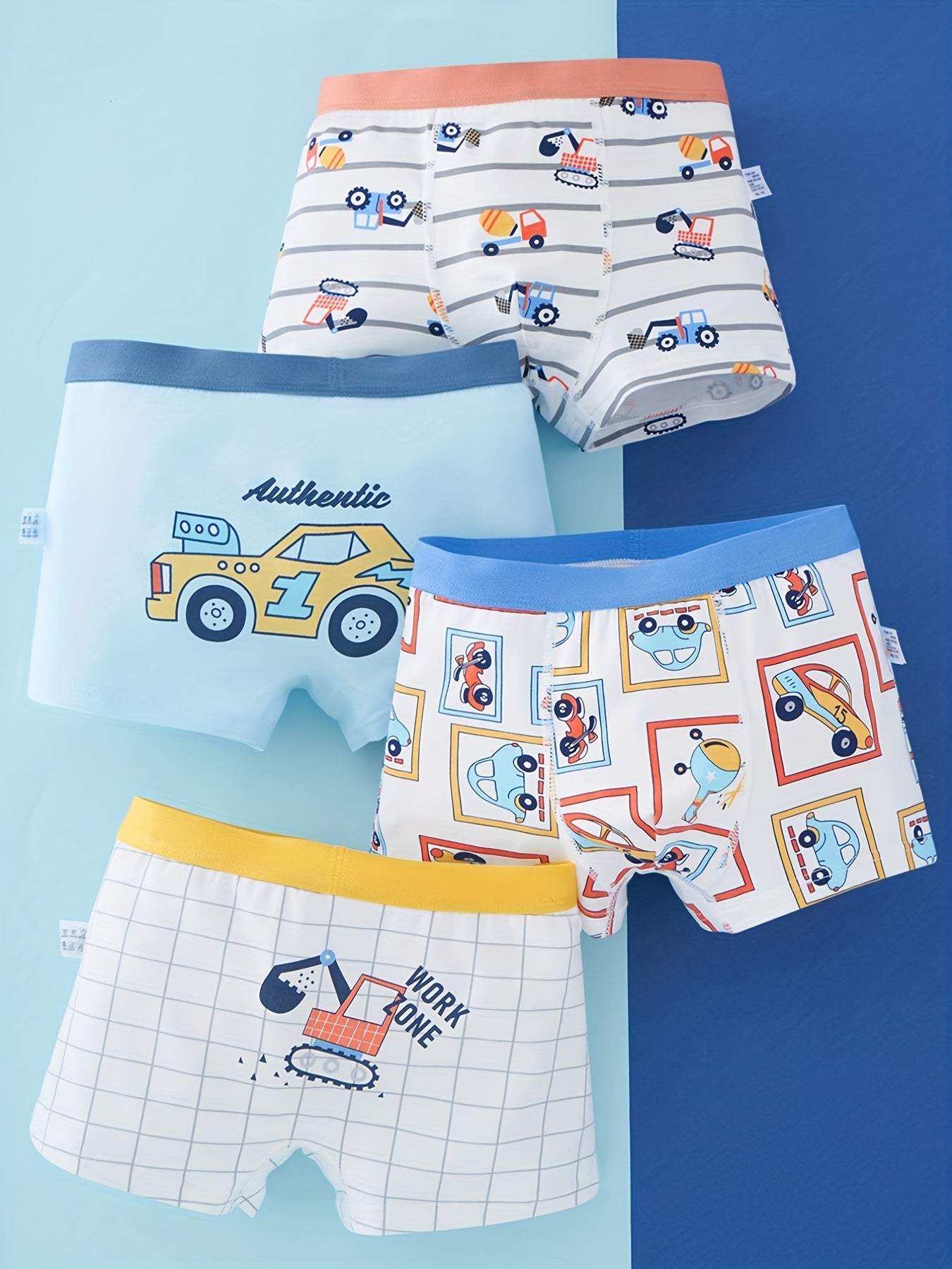 4pcs Boys Helicopter Fire Truck Bulldozer Boxer Briefs Underwear