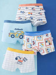 4pcs Boys Helicopter Fire Truck Bulldozer Boxer Briefs Underwear