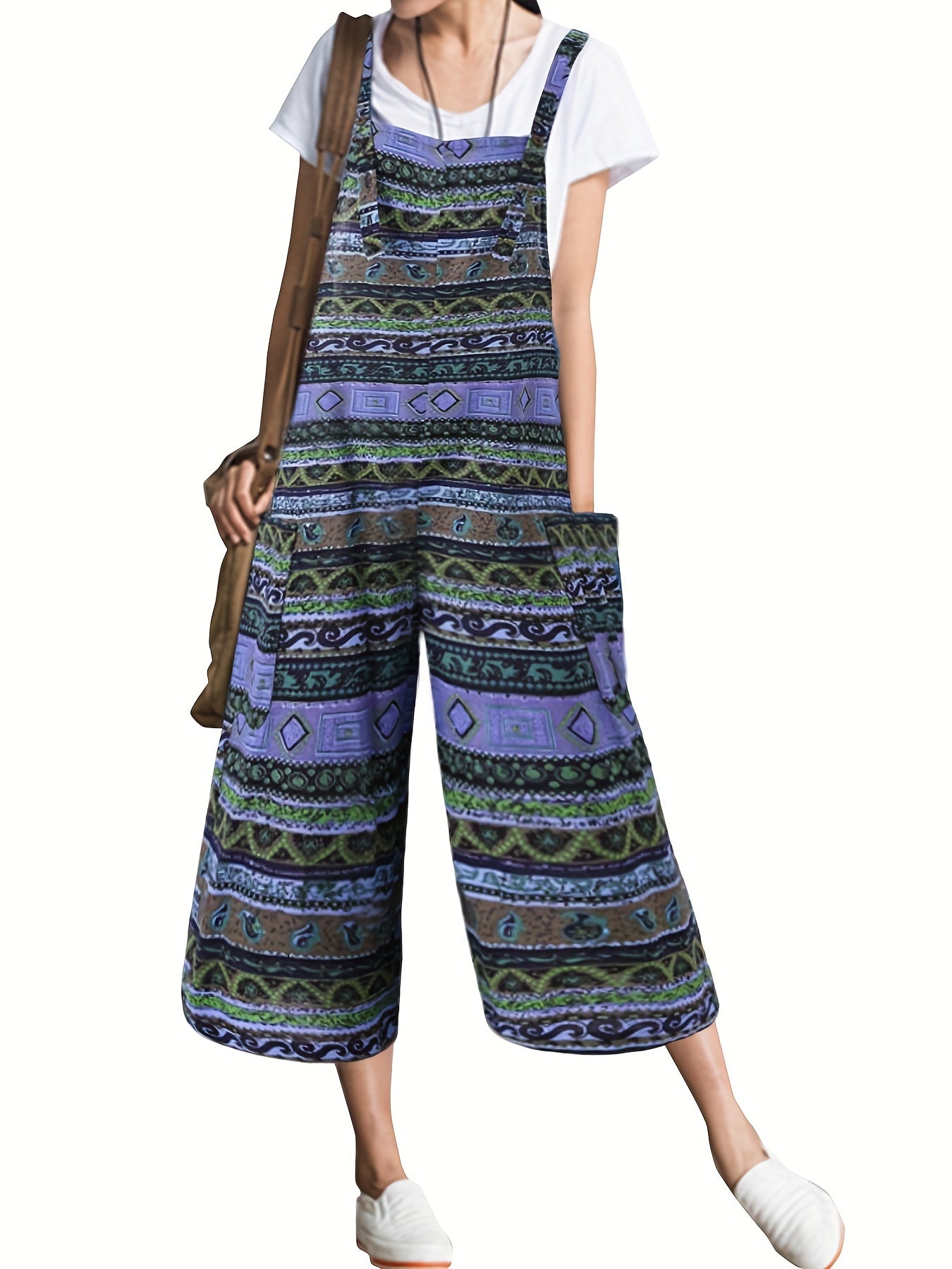 Striped Print Jumpsuit With Pockets