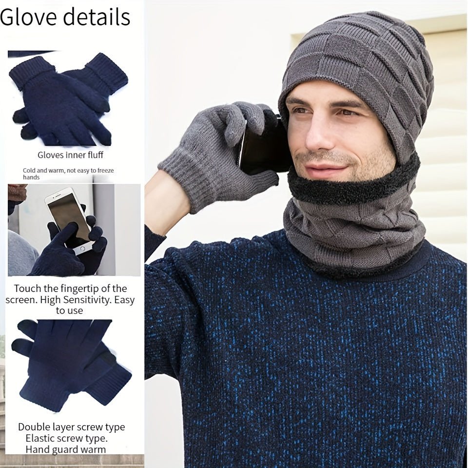 3pcs Winter Fishing Hat Neck Gaiter Gloves Set Warm Hat Outdoor Sports