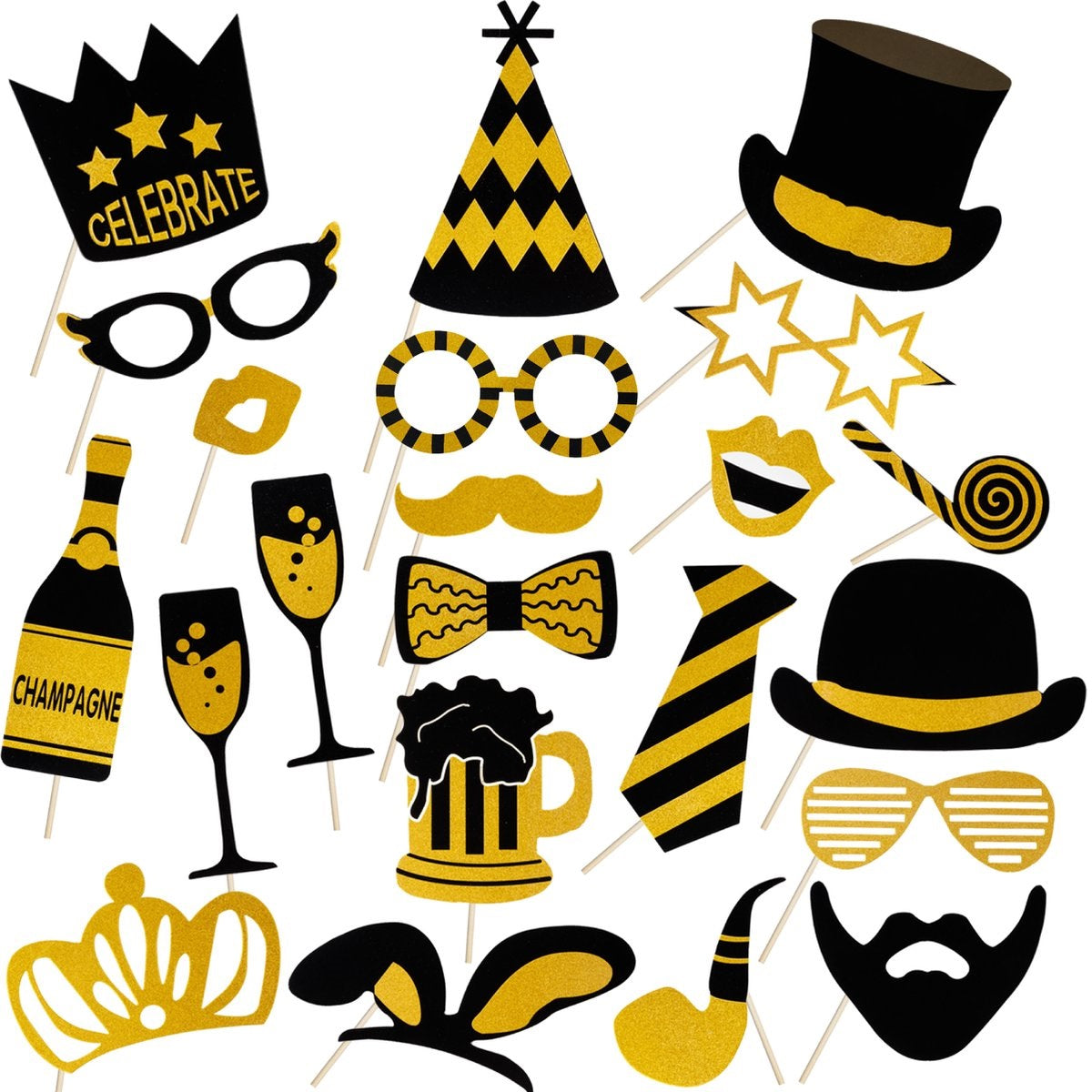 22pcs Selfie Props For Parties Kids & Adults - Birthdays Weddings Graduations